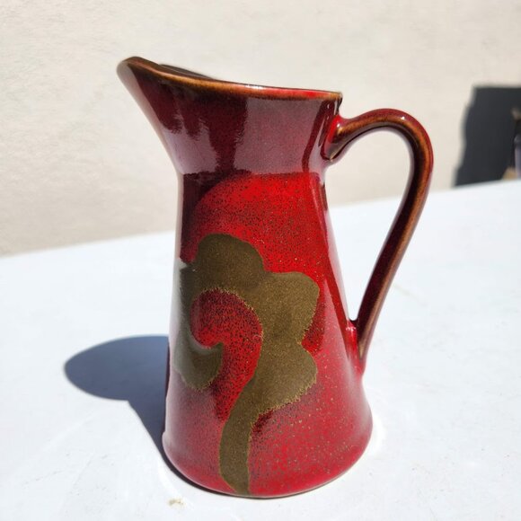 NEW Vintage Ceramic Pottery Beekman Home Abstract 5.5" Milk Pitcher Red Brown Co - Picture 7 of 12